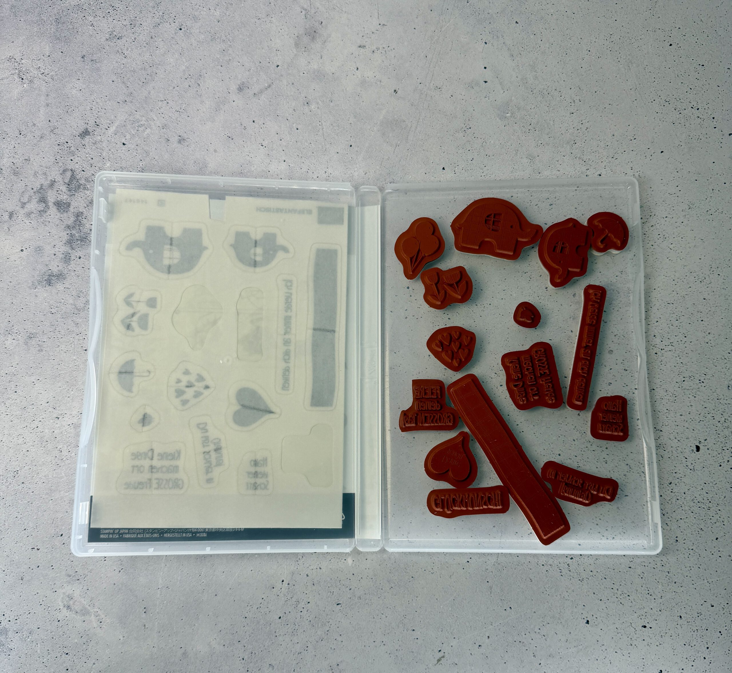 15 Gummi-Stempel aus dem Stampin’ Up! Set Elefantastisch