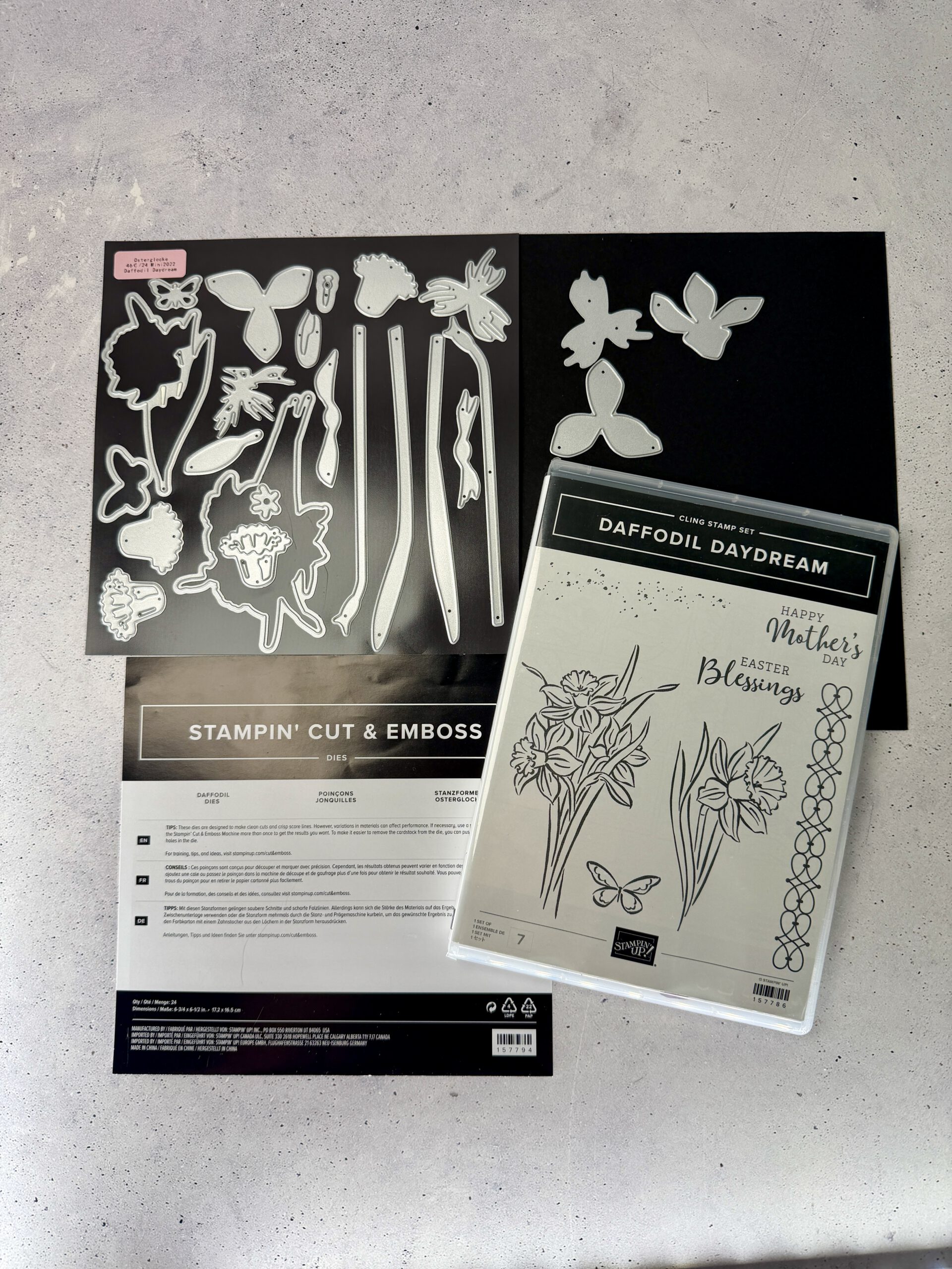 Daffodil Daydream, Daffodil Daydream Stempelset, Daffodil Daydream Stempelset mit Stanzformen, Stampin Up Daffodil Daydream, Stampin Up Stempelset gebraucht, Osterglocke Stanzformen, Osterglocken Stempel, Blumen Stempelset, Blumen Stanzformen, Osterkarten basteln, Frühlingskarten basteln, Cling Stempel, Gummistempel, Stampin Up gebraucht, Bastelset Blumen, florales Stempelset
